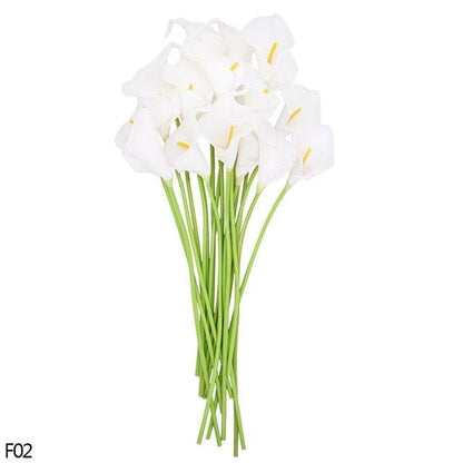10-piece white calla lily artificial bouquet with green stems, real-touch petals, wedding decor on Tampa Home & Garden Store