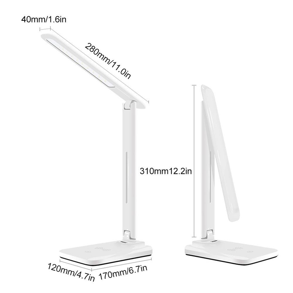 Stevvex 10W LED desk lamp with wireless charger and USB port, dimmable white folding lamp on Tampa Home & Garden Store