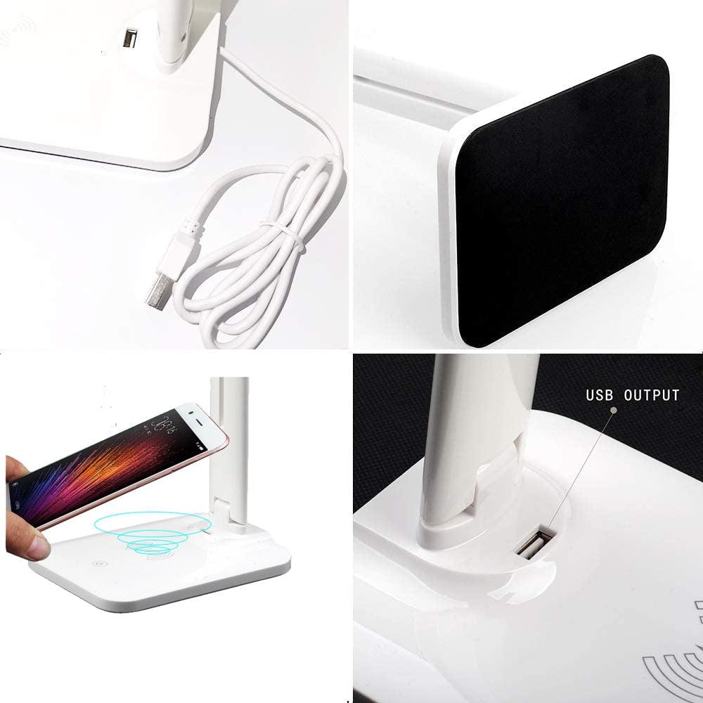 Stevvex 10W LED Desk Lamp with wireless charger, USB port, folding eye care lamp in white on Tampa Home & Garden Store