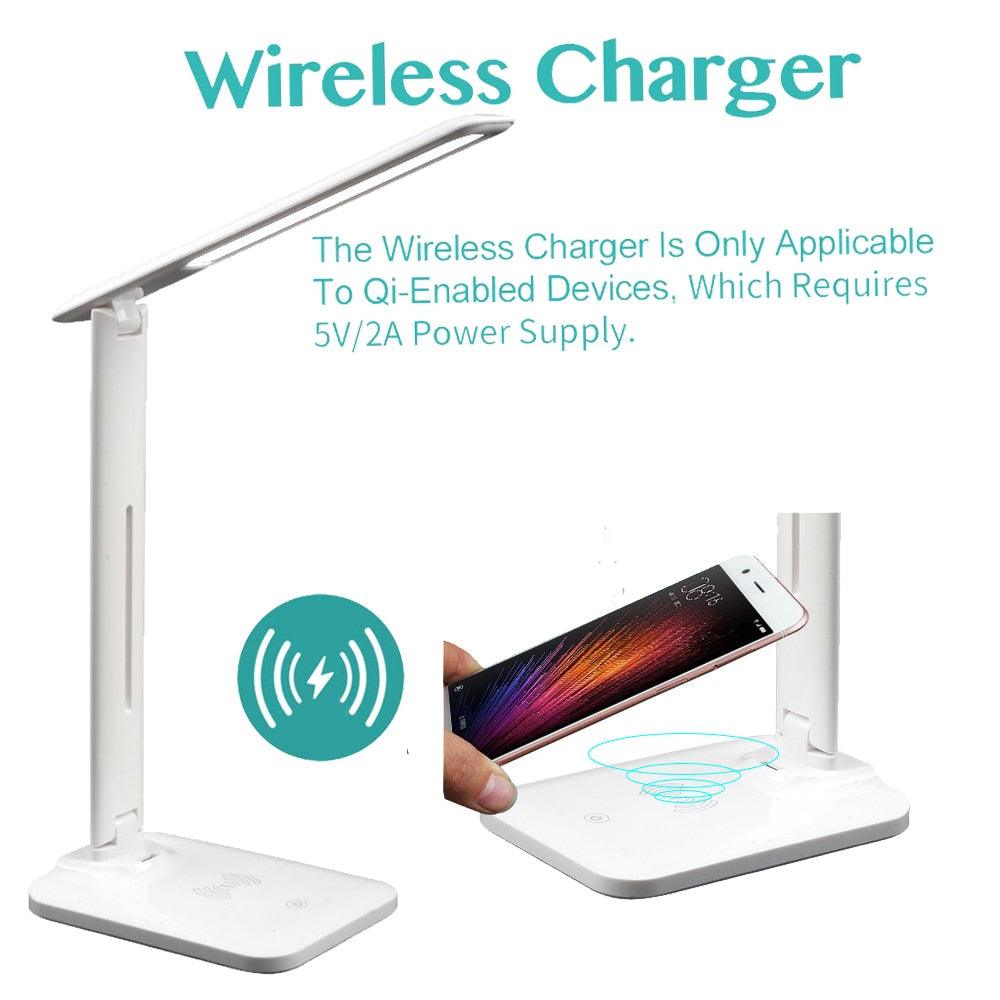 Stevvex white 10W desk lamp with wireless charger, folding dimmable USB lamp on Tampa Home & Garden Store