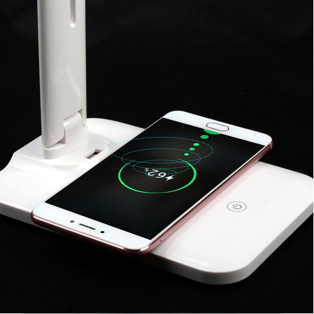 Stevvex 10W LED Desk Lamp with Wireless Charger white foldable lamp USB port dimmable lighting on Tampa Home & Garden Store