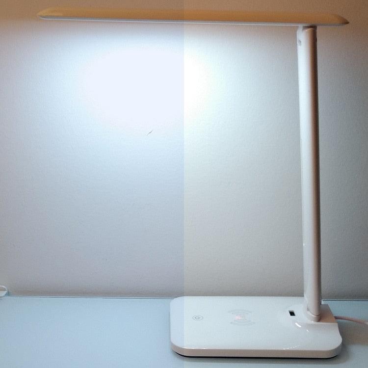 Stevvex 10W LED desk lamp with wireless charger and USB port, white eye-care table lamp on Tampa Home & Garden Store