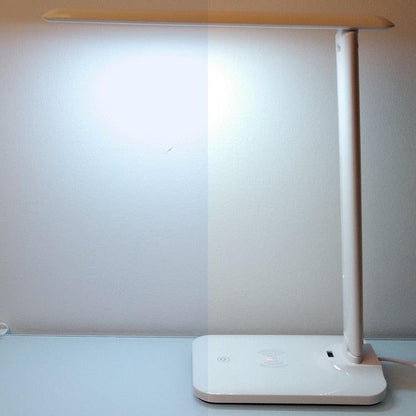 Stevvex 10W LED desk lamp with wireless charger and USB port, white eye-care table lamp on Tampa Home & Garden Store
