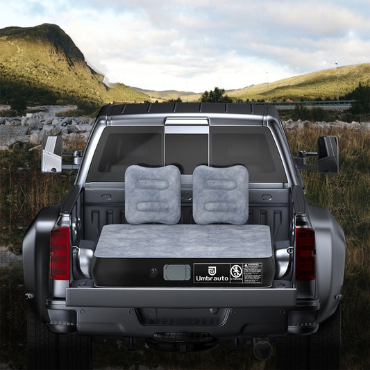 Umbrauto 5.5-6.5 ft square truck bed air mattress, gray with two headrests in pickup bed on Tampa Home & Garden Store