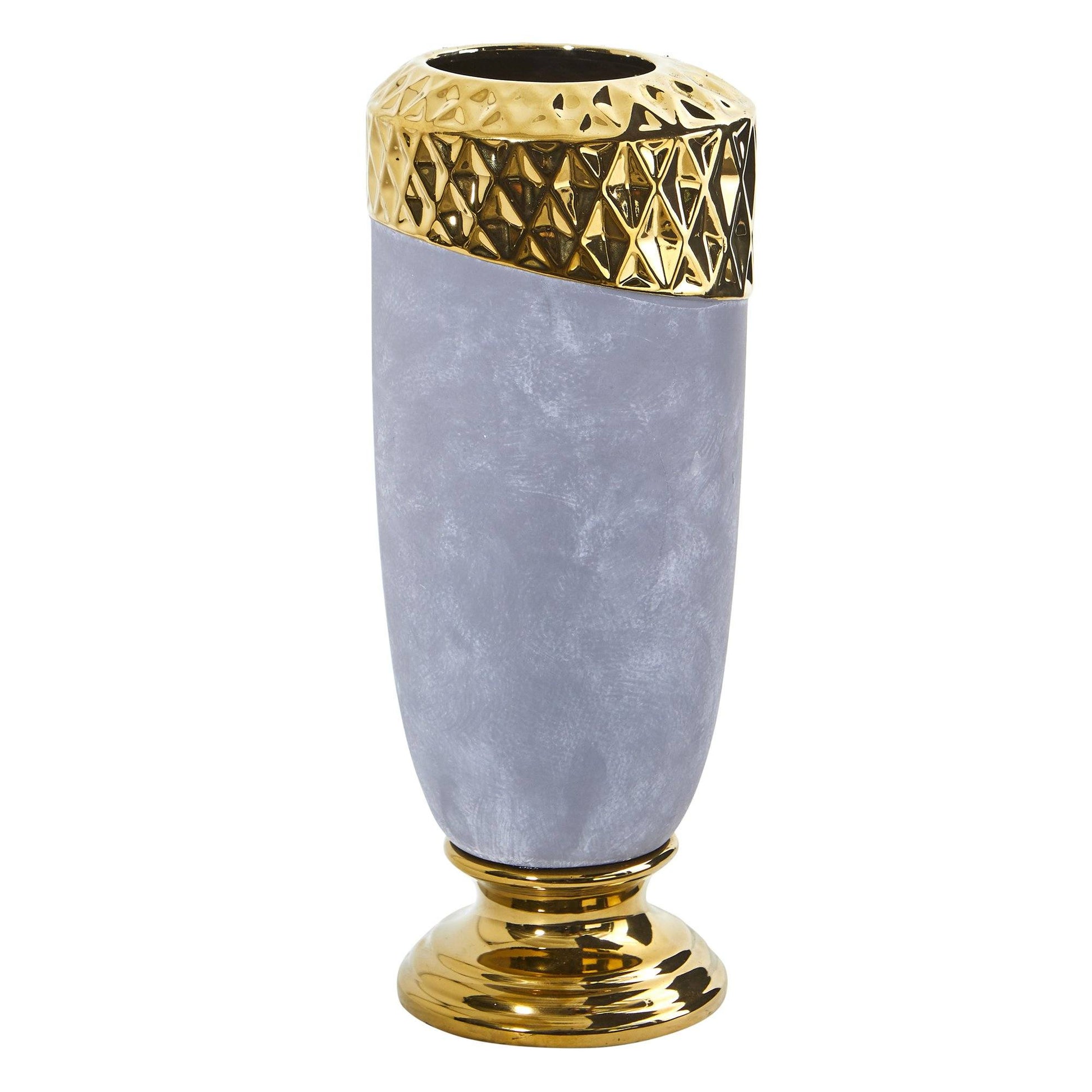 11.5” Regal Stone Vase with Gold Accents - Tampa Home & Garden Store