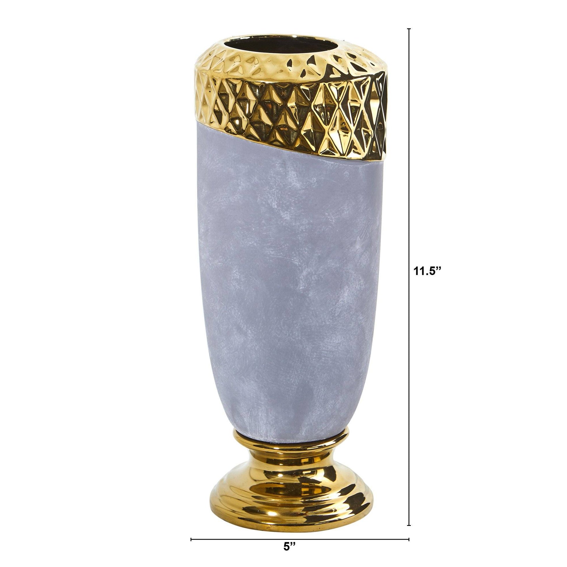 11.5” Regal Stone Vase with Gold Accents - Tampa Home & Garden Store