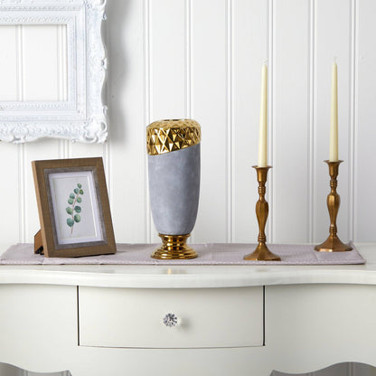 11.5” Regal Stone Vase with Gold Accents - Tampa Home & Garden Store