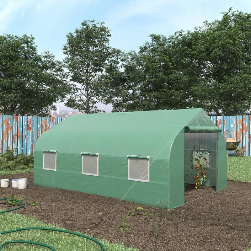 11.5 ft x 9.8 ft. Greenhouse with Green PE Cover and Heavy Duty Steel Frame - Tampa Home & Garden Store