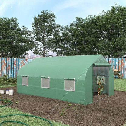 11.5 ft x 9.8 ft. Greenhouse with Green PE Cover and Heavy Duty Steel Frame - Tampa Home & Garden Store