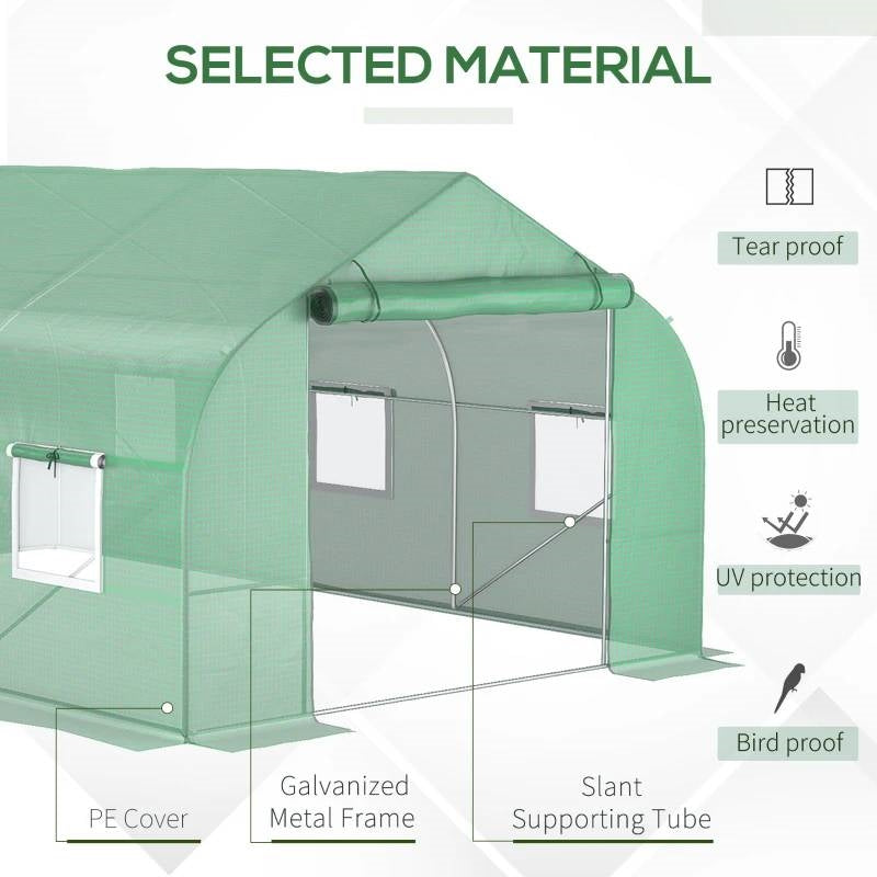 11.5 ft x 9.8 ft. Greenhouse with Green PE Cover and Heavy Duty Steel Frame - Tampa Home & Garden Store
