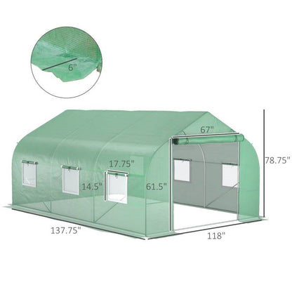 11.5 ft x 9.8 ft. Greenhouse with Green PE Cover and Heavy Duty Steel Frame - Tampa Home & Garden Store