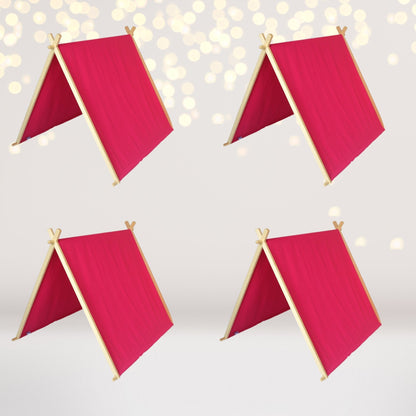 Four pink kids' A-frame sleepover tents with lights and wooden frames on Tampa Home & Garden Store