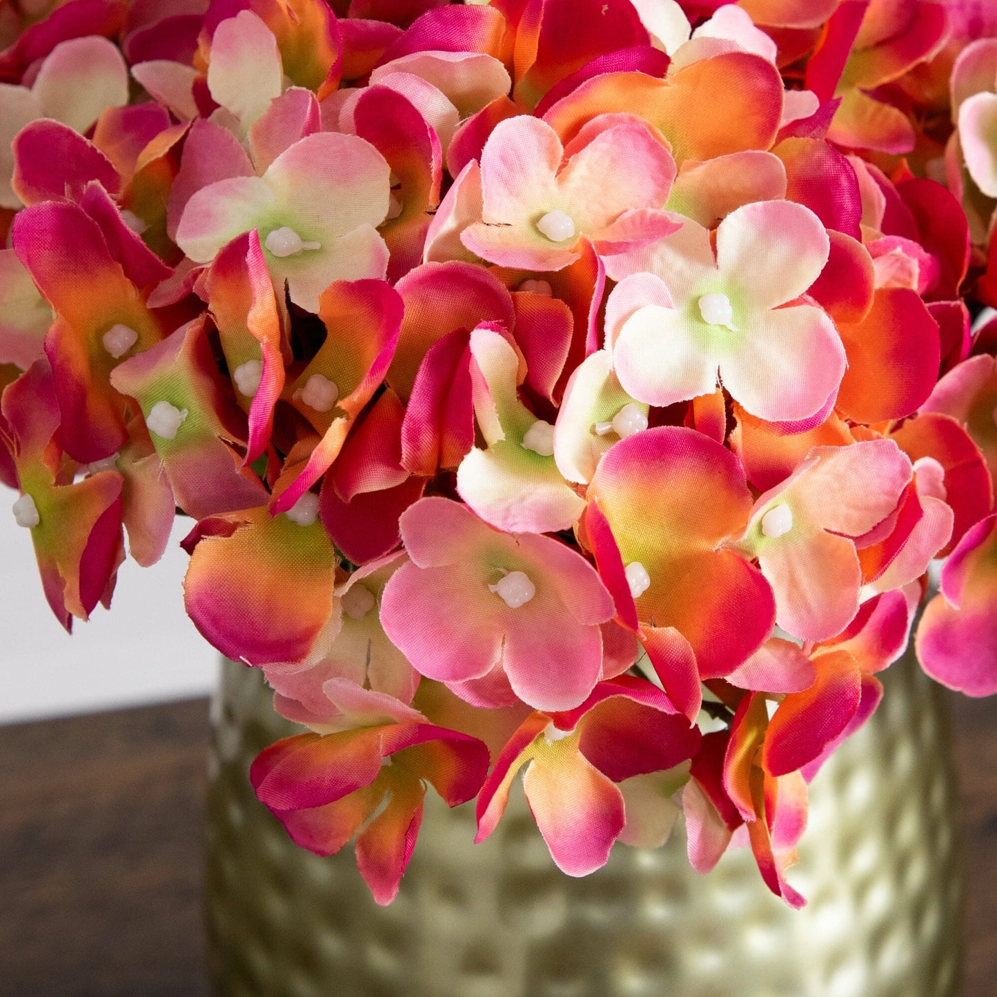 11” Artificial Hydrangea Arrangement in Gold Metal Vase - Tampa Home & Garden Store