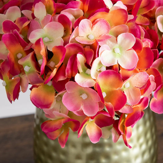 11” Artificial Hydrangea Arrangement in Gold Metal Vase - Tampa Home & Garden Store