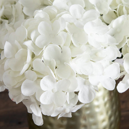 11” Artificial Hydrangea Arrangement in Gold Metal Vase - Tampa Home & Garden Store