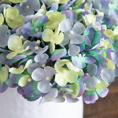11” Artificial Hydrangea Arrangement in White Metal Vase - Tampa Home & Garden Store