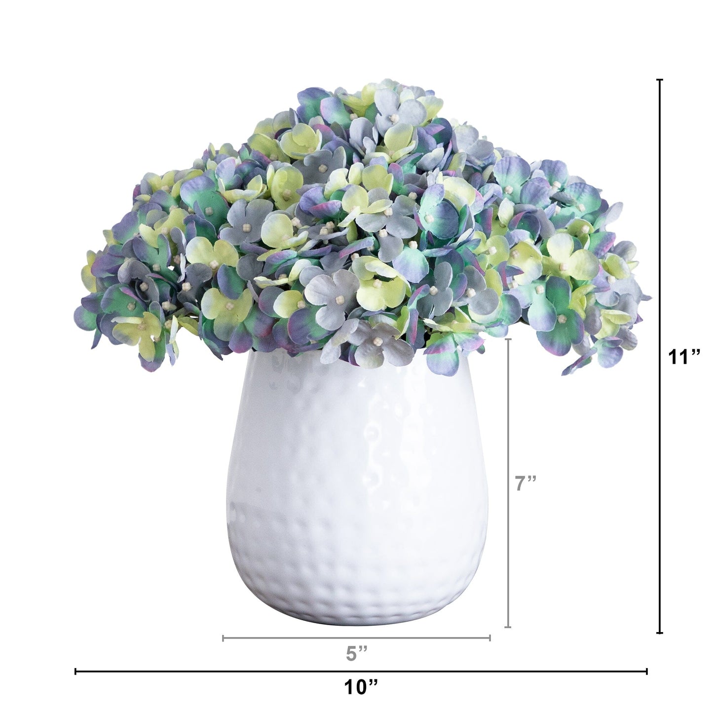 11” Artificial Hydrangea Arrangement in White Metal Vase - Tampa Home & Garden Store