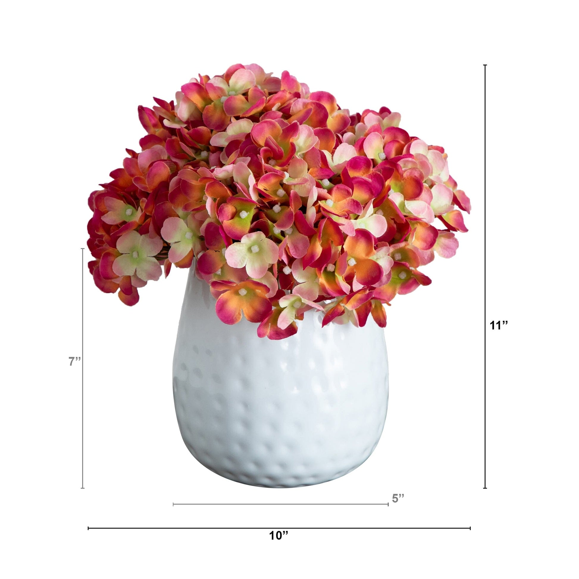 11” Artificial Hydrangea Arrangement in White Metal Vase - Tampa Home & Garden Store