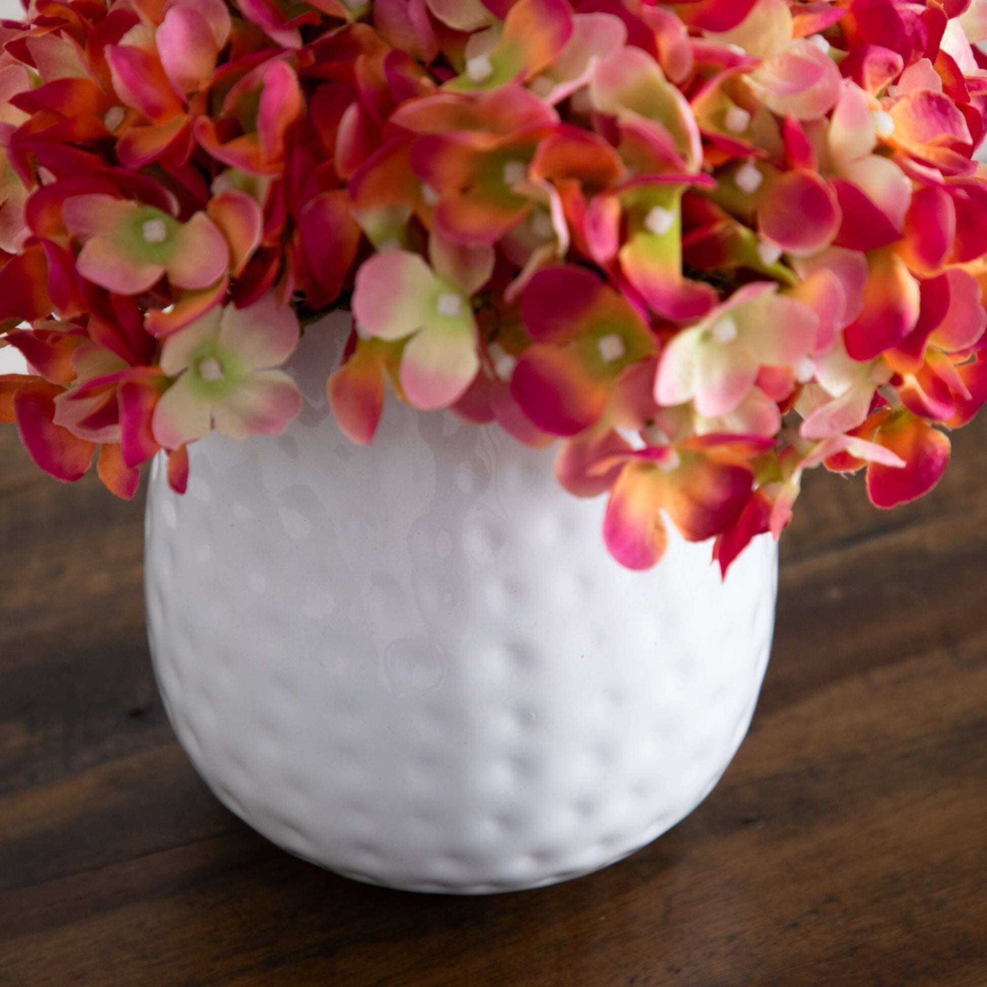 11” Artificial Hydrangea Arrangement in White Metal Vase - Tampa Home & Garden Store