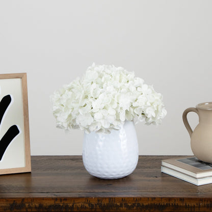 11” Artificial Hydrangea Arrangement in White Metal Vase - Tampa Home & Garden Store