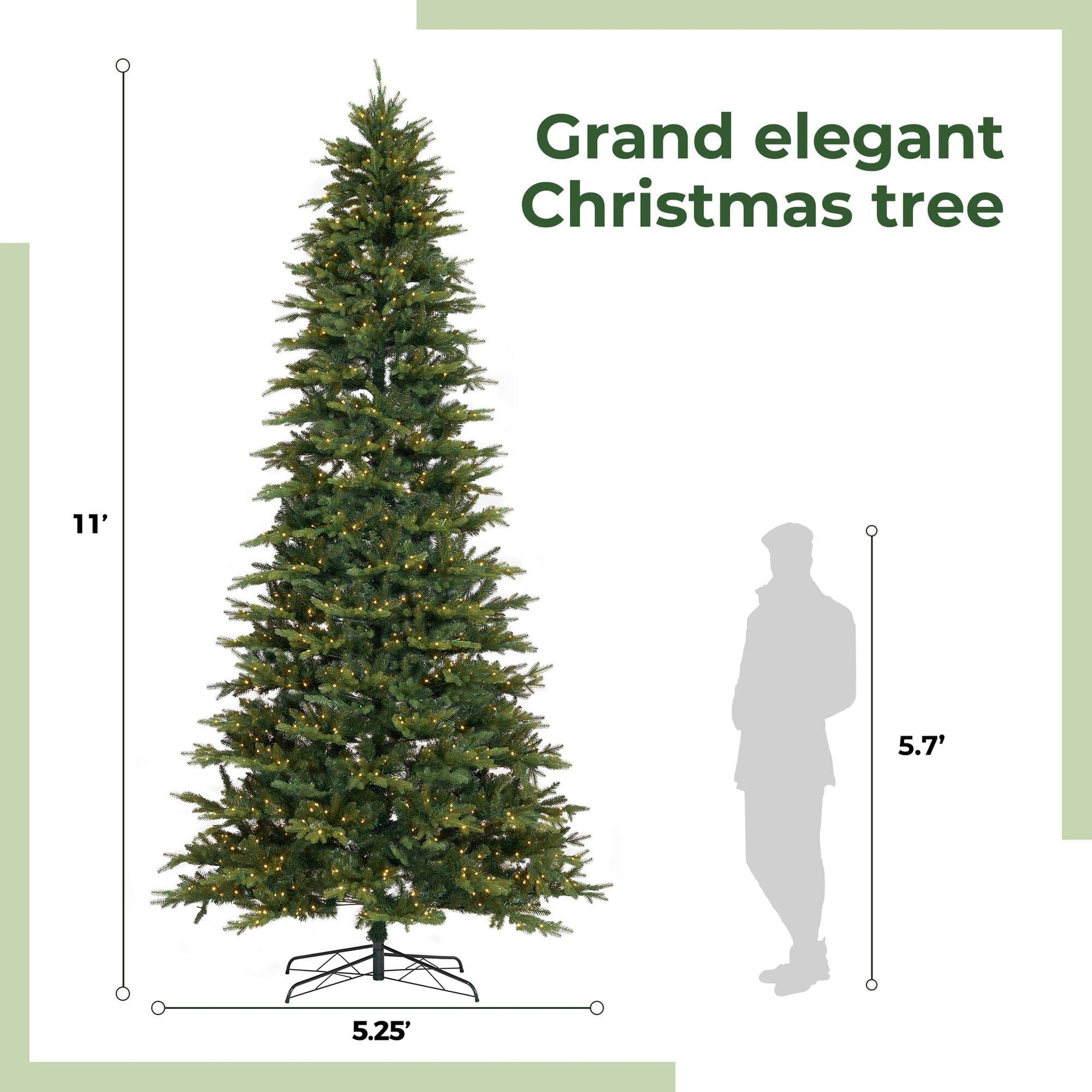 11’ Belgium Fir “Natural Look” Artificial Christmas Tree with 1250 Clear LED Lights and 4222 Bendable Branches - Tampa Home & Garden Store