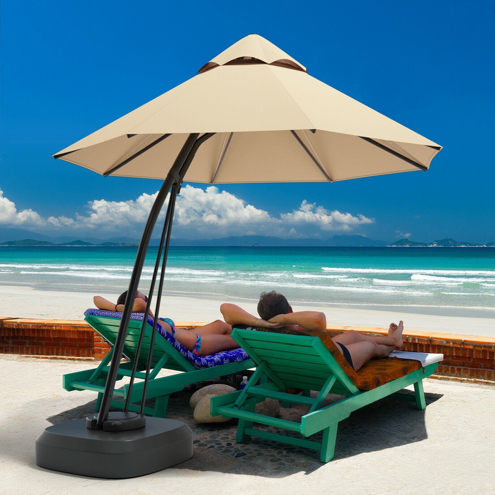 big patio umbrellas for sale Maison Arts 15ft Patio Umbrella Double-Sided Outdoor Extra Large Crank Lift Umbrella with Solar Led Lights and Base Included Navy Blue