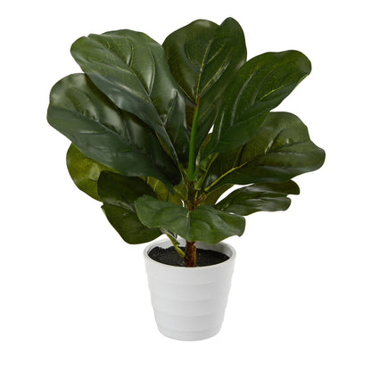 11” Fiddle Leaf Artificial Plant in White Planter (Real Touch) - Tampa Home & Garden Store
