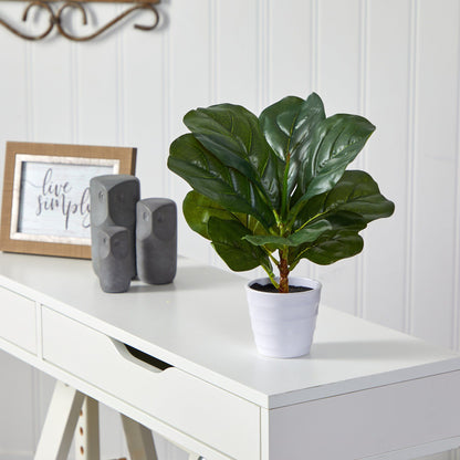 11” Fiddle Leaf Artificial Plant in White Planter (Real Touch) - Tampa Home & Garden Store