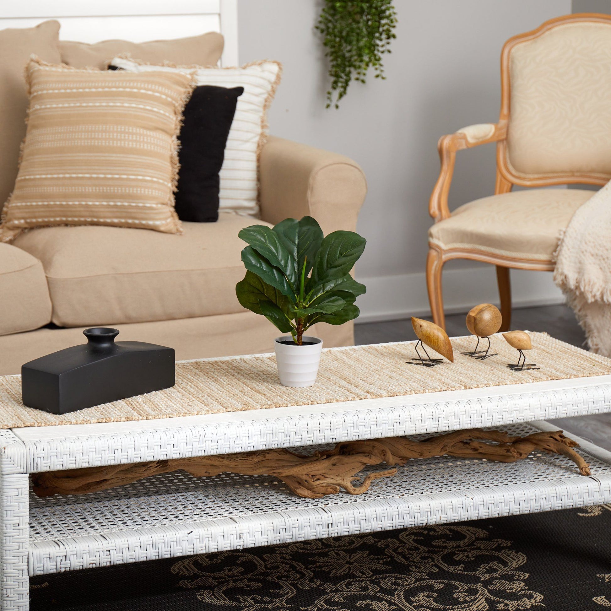 11” Fiddle Leaf Artificial Plant in White Planter (Real Touch) - Tampa Home & Garden Store