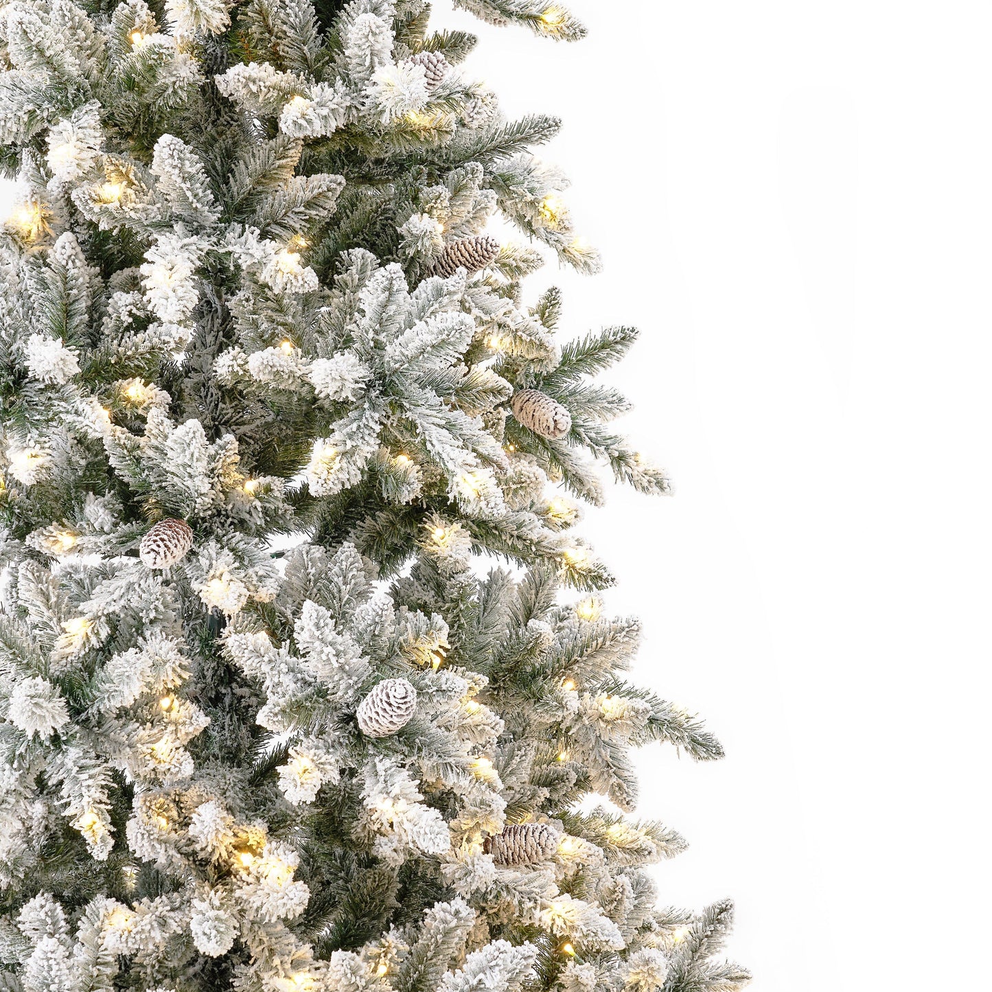 11’ Flocked Livingston Fir Artificial Christmas Tree with Pine Cones, 950 Clear Warm LED Lights and 3016 Bendable Branches - Tampa Home & Garden Store