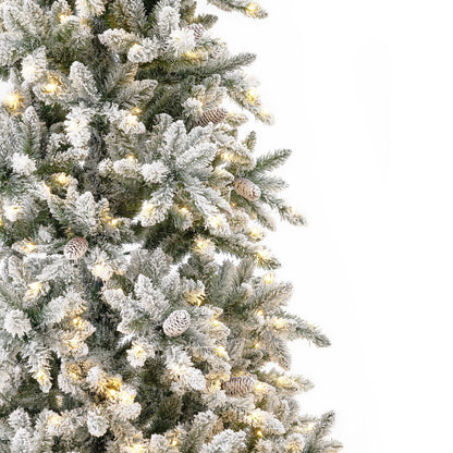 11’ Flocked Livingston Fir Artificial Christmas Tree with Pine Cones, 950 Clear Warm LED Lights and 3016 Bendable Branches - Tampa Home & Garden Store