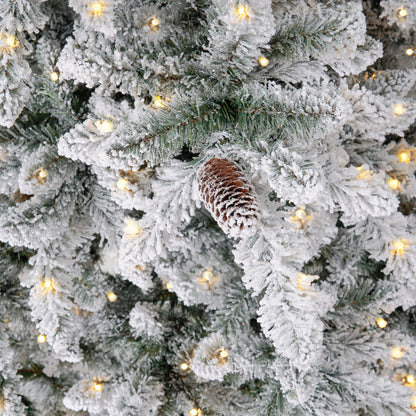 11’ Flocked Livingston Fir Artificial Christmas Tree with Pine Cones, 950 Clear Warm LED Lights and 3016 Bendable Branches - Tampa Home & Garden Store