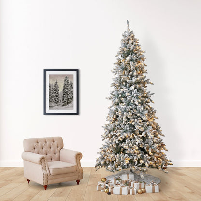 11’ Flocked Livingston Fir Artificial Christmas Tree with Pine Cones, 950 Clear Warm LED Lights and 3016 Bendable Branches - Tampa Home & Garden Store