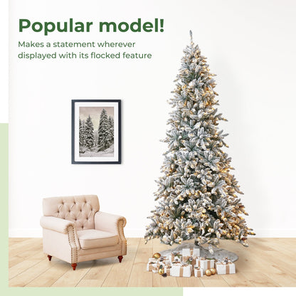 11’ Flocked Livingston Fir Artificial Christmas Tree with Pine Cones, 950 Clear Warm LED Lights and 3016 Bendable Branches - Tampa Home & Garden Store