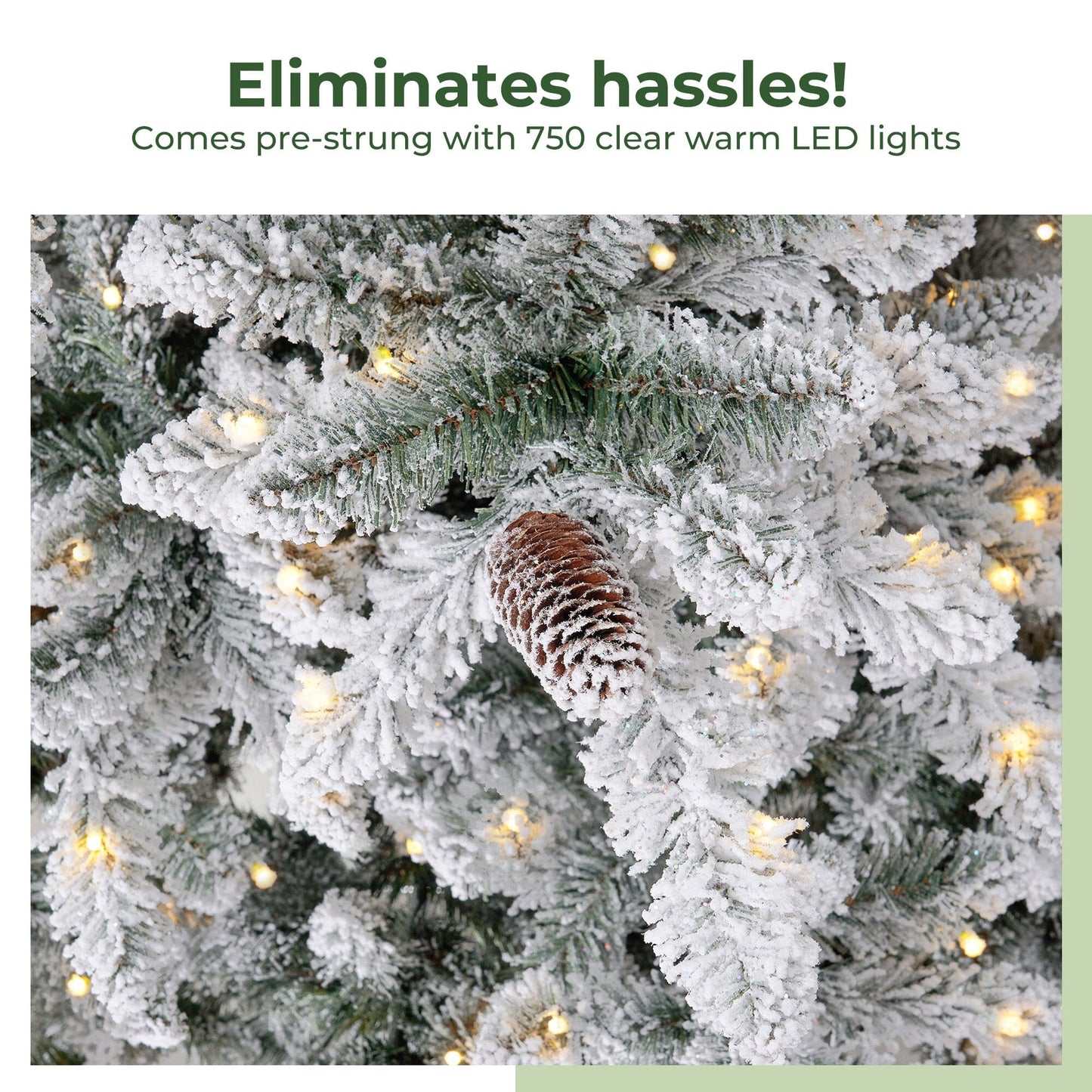 11’ Flocked Livingston Fir Artificial Christmas Tree with Pine Cones, 950 Clear Warm LED Lights and 3016 Bendable Branches - Tampa Home & Garden Store