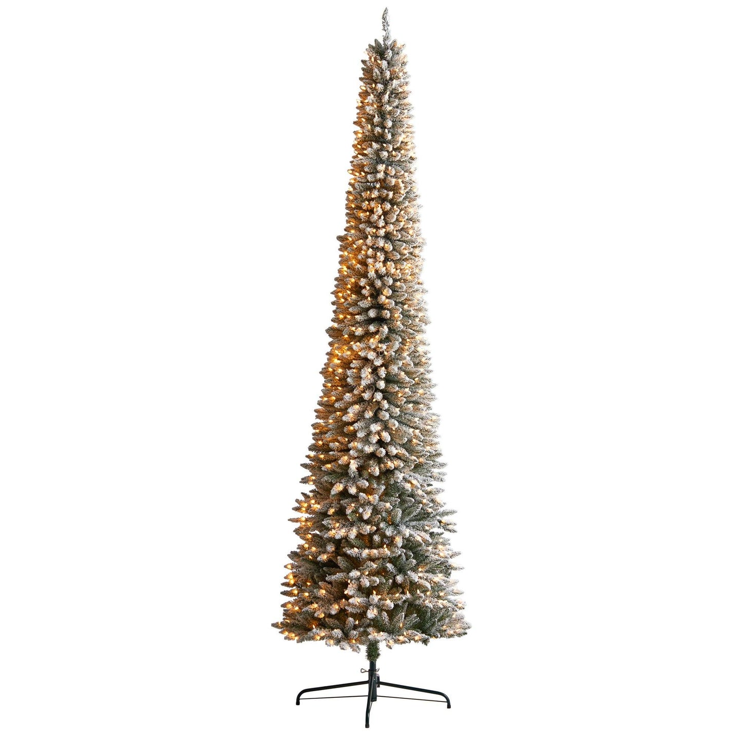 11’ Flocked Pencil Artificial Christmas Tree with 850 Clear Lights and 1435 Bendable Branches - Tampa Home & Garden Store