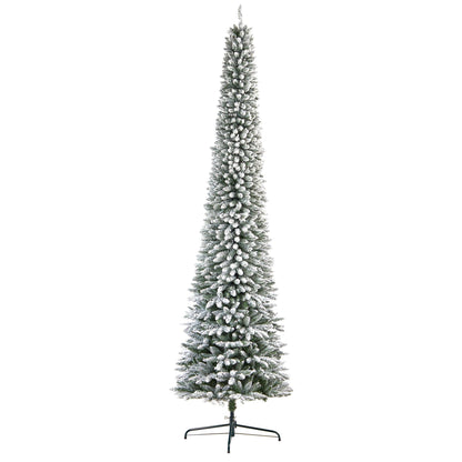 11’ Flocked Pencil Artificial Christmas Tree with 850 Clear Lights and 1435 Bendable Branches - Tampa Home & Garden Store