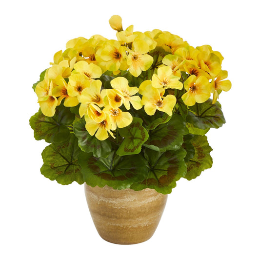 11” Geranium Artificial Plant in Ceramic Planter UV Resistant (Indoor/Outdoor) - Tampa Home & Garden Store