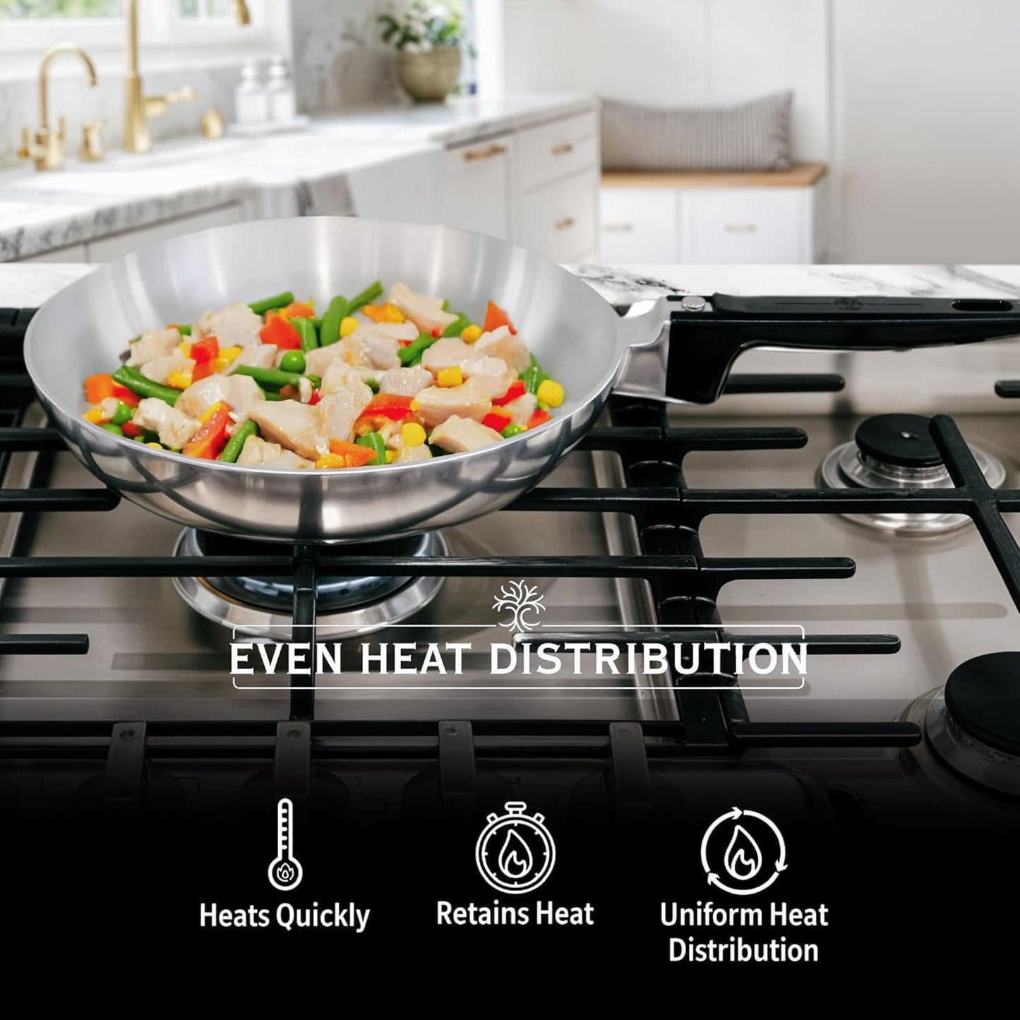 11-Inch Chef Skillet – Quick & Even Heat Distribution – Lightweight Cast Aluminum Frying Pan - Tampa Home & Garden Store