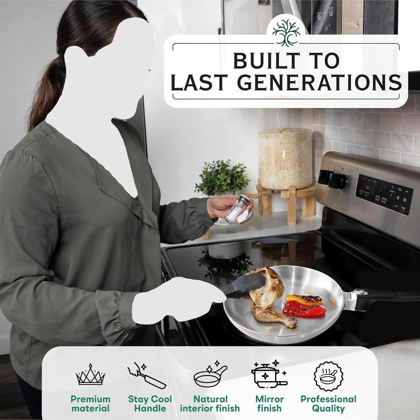 11-Inch Chef Skillet – Quick & Even Heat Distribution – Lightweight Cast Aluminum Frying Pan - Tampa Home & Garden Store