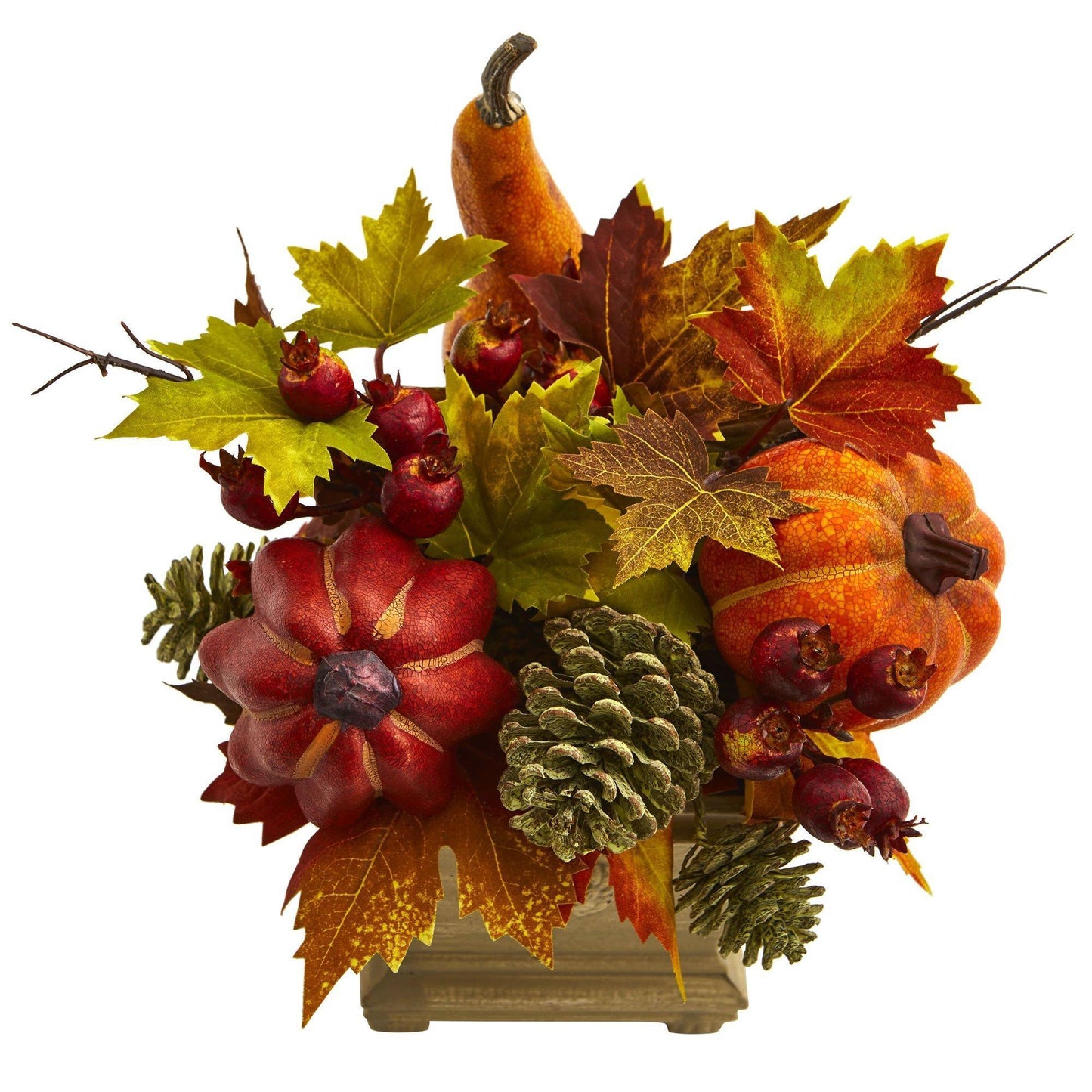 11" Pumpkin, Gourd, Berry and Maple Leaf Artificial Arrangement" - Tampa Home & Garden Store
