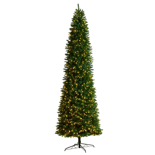 11’ Slim Green Mountain Pine Christmas Tree with 950 Clear LED Lights and 2836 Bendable Branches - Tampa Home & Garden Store