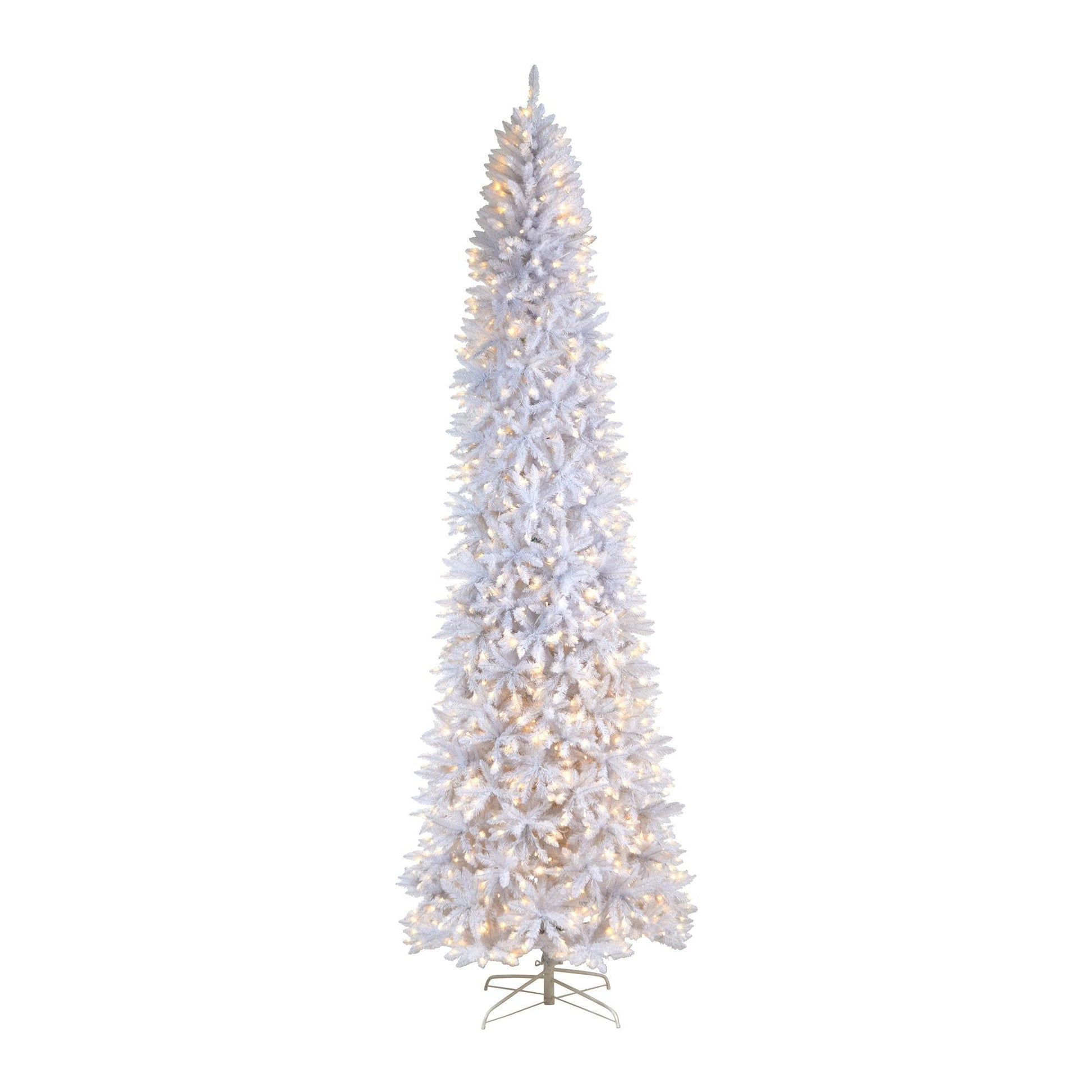 11’ Slim White Artificial Christmas Tree with 950 Warm White LED Lights and 2836 Bendable Branches - Tampa Home & Garden Store