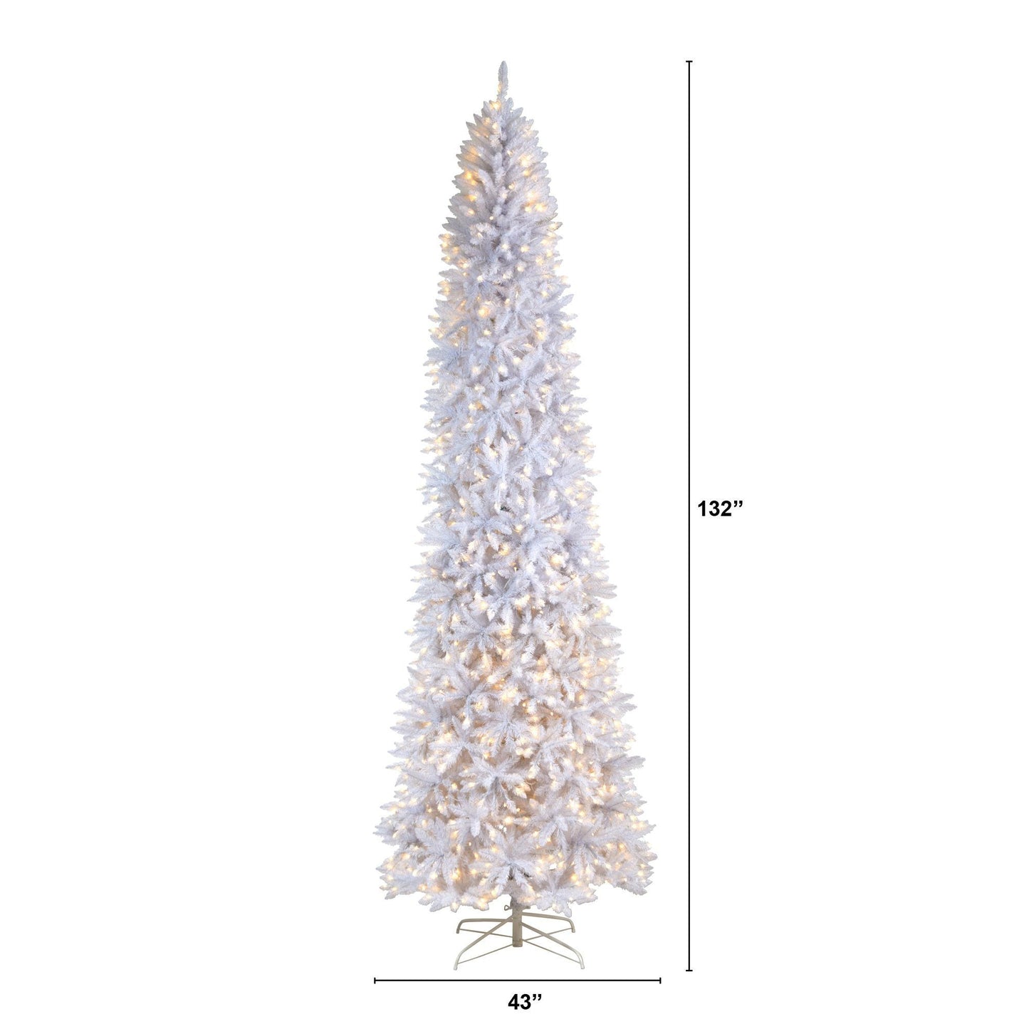 11’ Slim White Artificial Christmas Tree with 950 Warm White LED Lights and 2836 Bendable Branches - Tampa Home & Garden Store