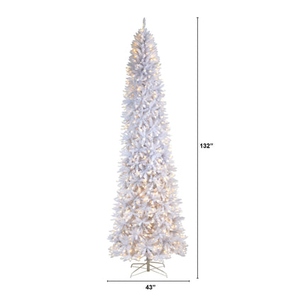 11’ Slim White Artificial Christmas Tree with 950 Warm White LED Lights and 2836 Bendable Branches - Tampa Home & Garden Store