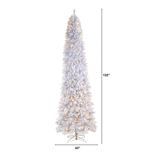 11’ Slim White Artificial Christmas Tree with 950 Warm White LED Lights and 2836 Bendable Branches - Tampa Home & Garden Store