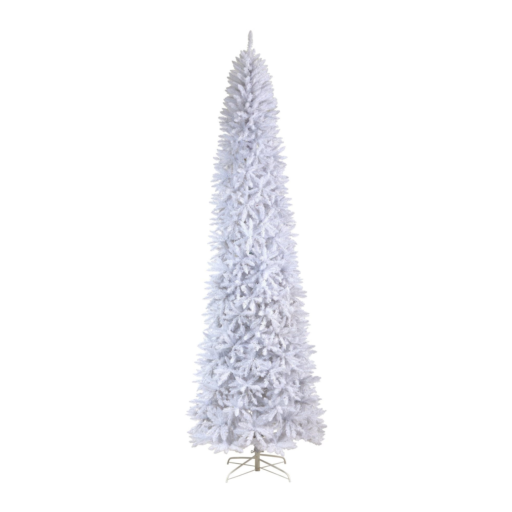 11’ Slim White Artificial Christmas Tree with 950 Warm White LED Lights and 2836 Bendable Branches - Tampa Home & Garden Store