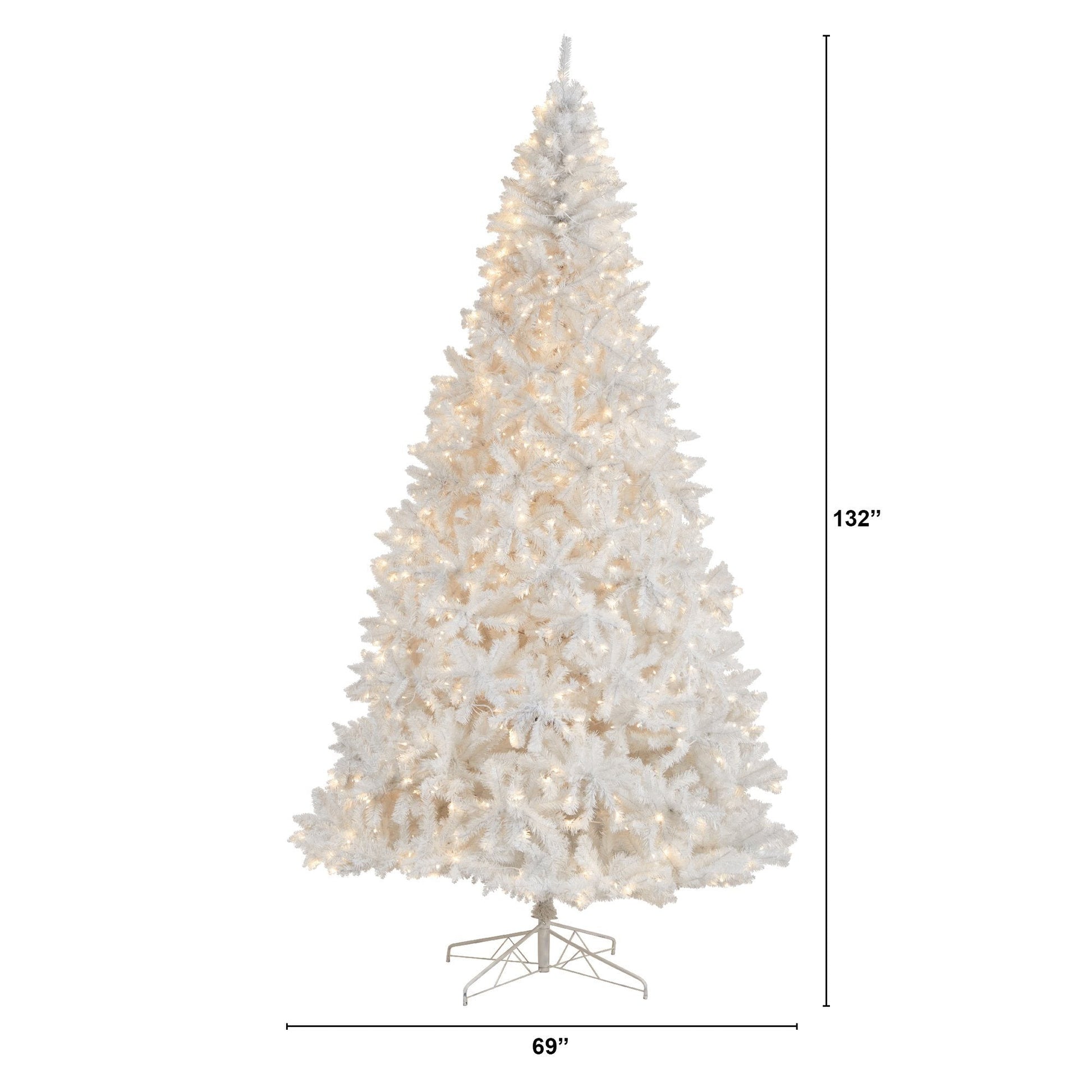 11' White Artificial Christmas Tree with 2720 Bendable Branches and 1000 LED Lights - Tampa Home & Garden Store