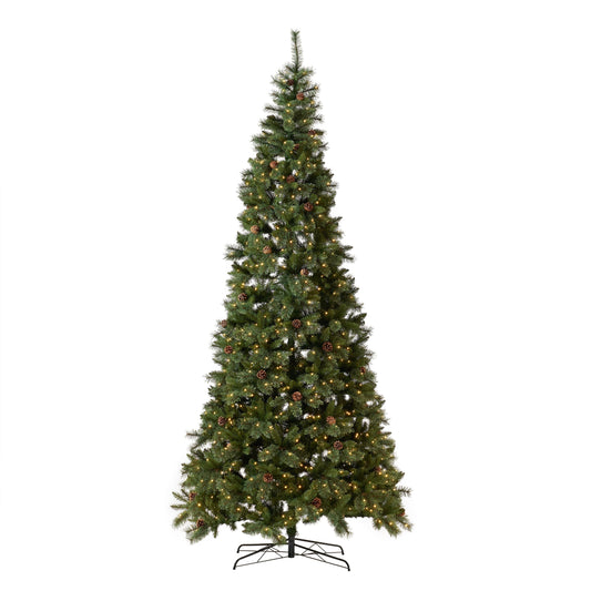 11’ White Mountain Pine Artificial Christmas Tree with 1050 Clear LED Lights, Pine Cones and 2395 Bendable Branches - Tampa Home & Garden Store