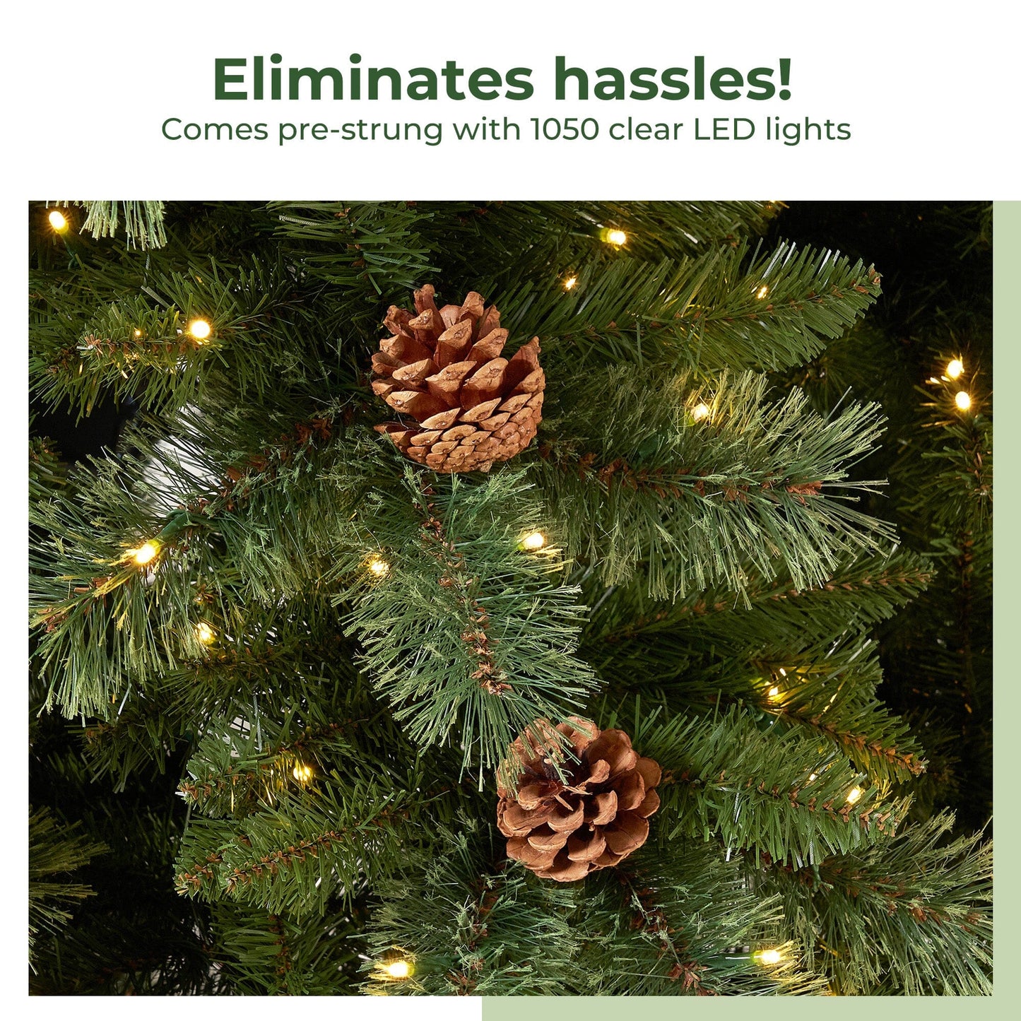 11’ White Mountain Pine Artificial Christmas Tree with 1050 Clear LED Lights, Pine Cones and 2395 Bendable Branches - Tampa Home & Garden Store